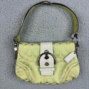 Vintage Coach Soho Shoulder Bag Lime Green Signature Jacquard Y2K 10602